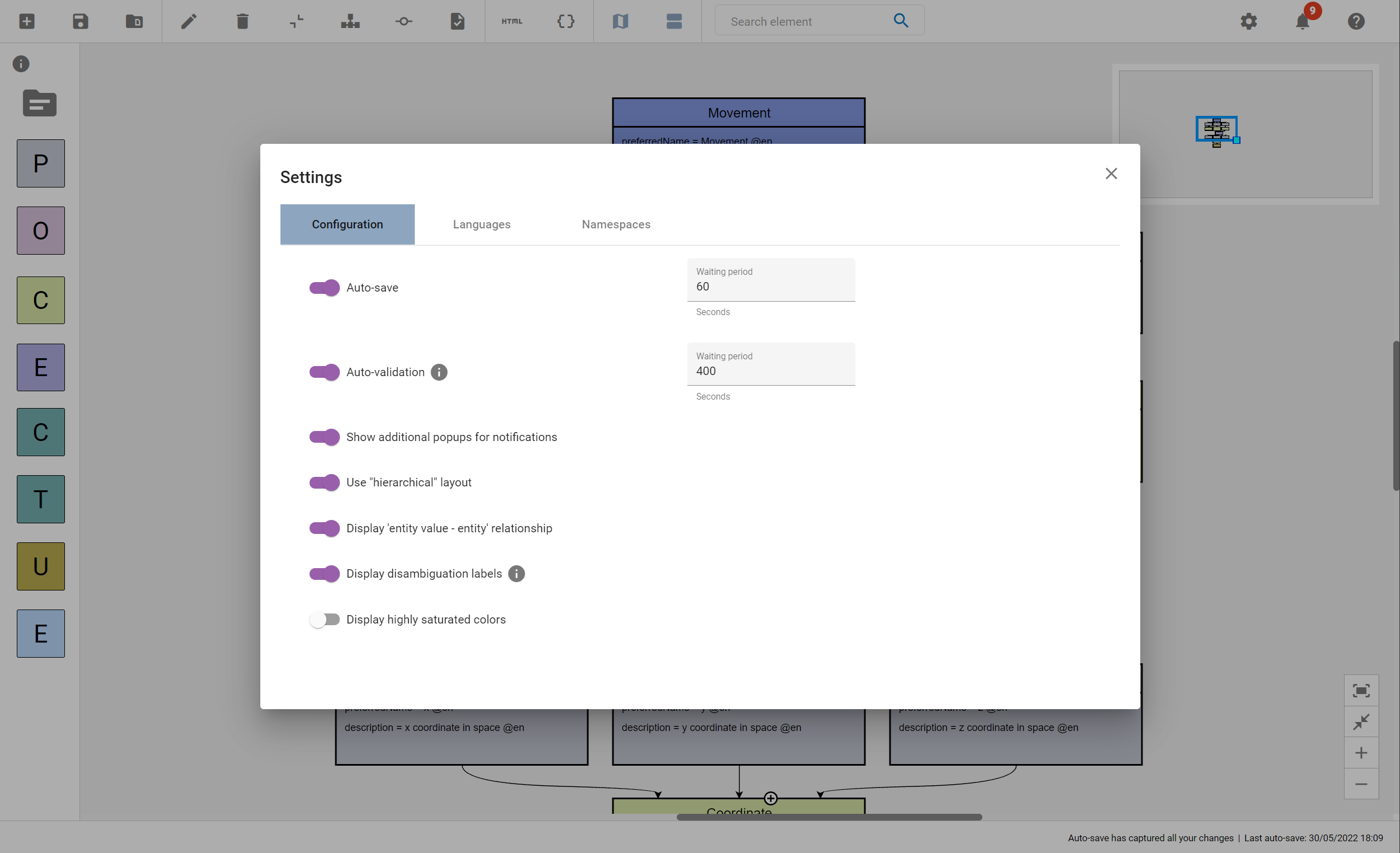 Configuration tab in Settings dialog